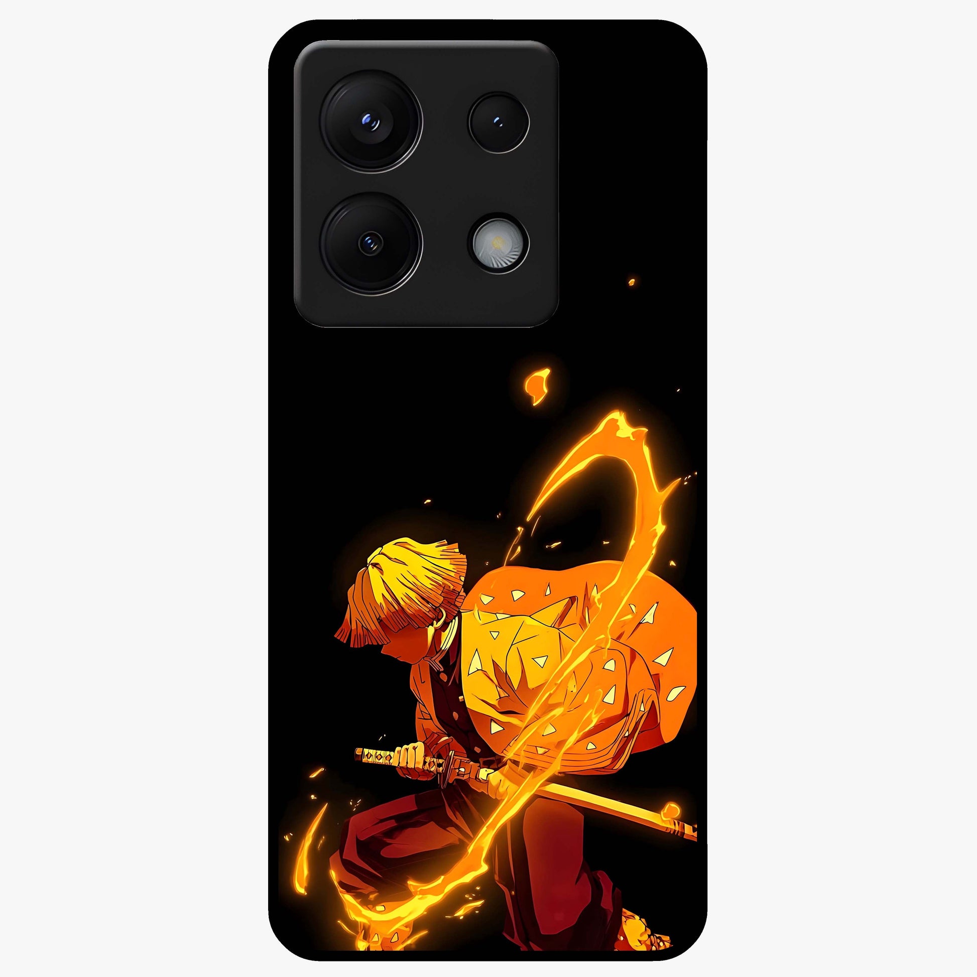 Thunder Flame Execution Glass Case showing flat back view with powerful flame and lightning artwork and glossy glass finish.