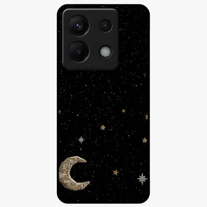 Twinkle Star With Half Moon Glass Case showing flat back view with star and half moon artwork and glossy glass finish.