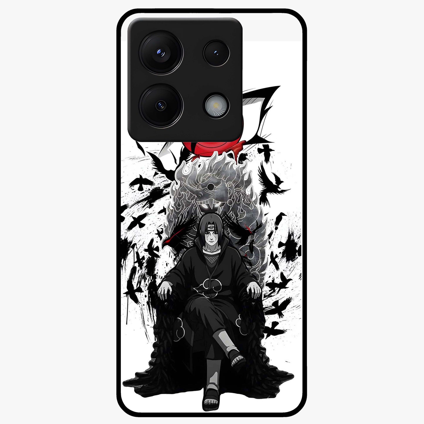 Uchiha Shadow Throne Glass Case showing flat back view with cosmic underwater themed artwork and glossy glass finish.