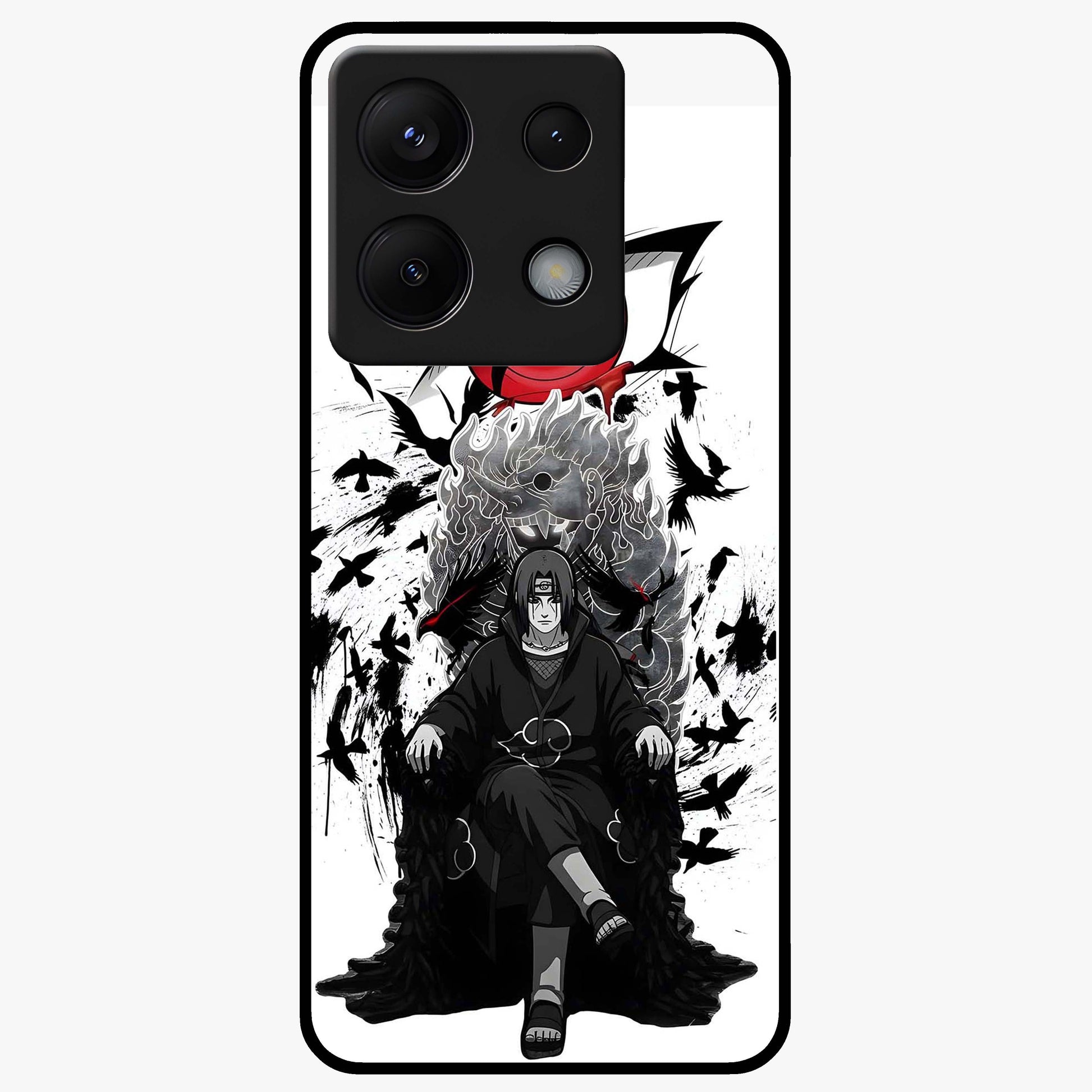 Uchiha Shadow Throne Glass Case showing flat back view with cosmic underwater themed artwork and glossy glass finish.