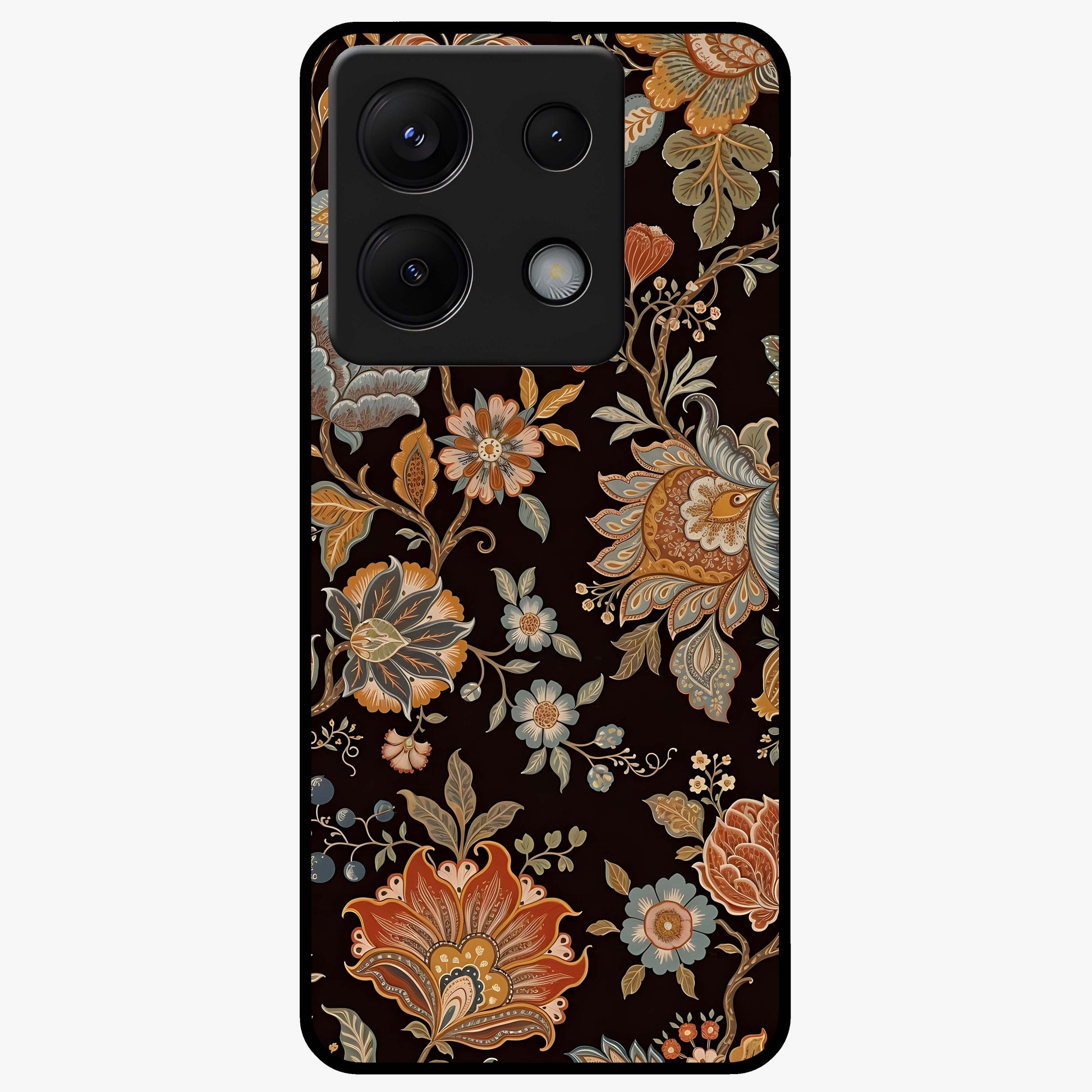 Vintage Floral Dream Glass Case showing flat back view with classic floral artwork and glossy glass finish.