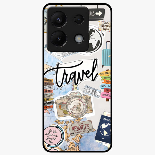 Wanderlust Journal Glass Case showing flat back view with travel inspired artwork and glossy glass finish.