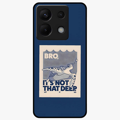 Worry Less Swim Glass Case showing flat back view with playful motivational artwork and glossy glass finish.