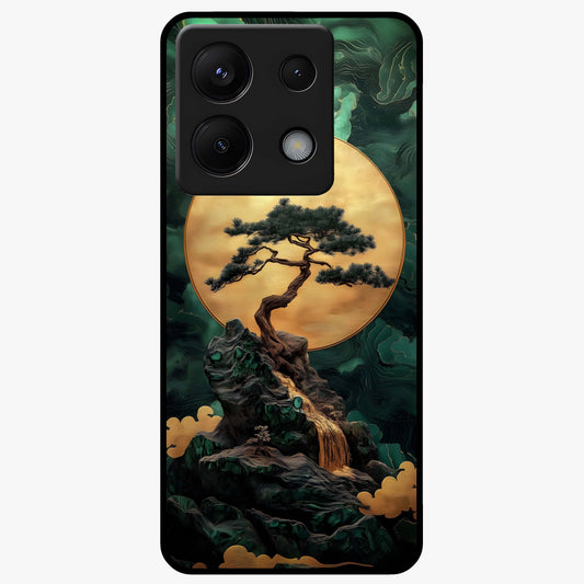 Zen Moon Rise Glass Case showing flat back view with calm moonrise artwork and glossy glass finish.