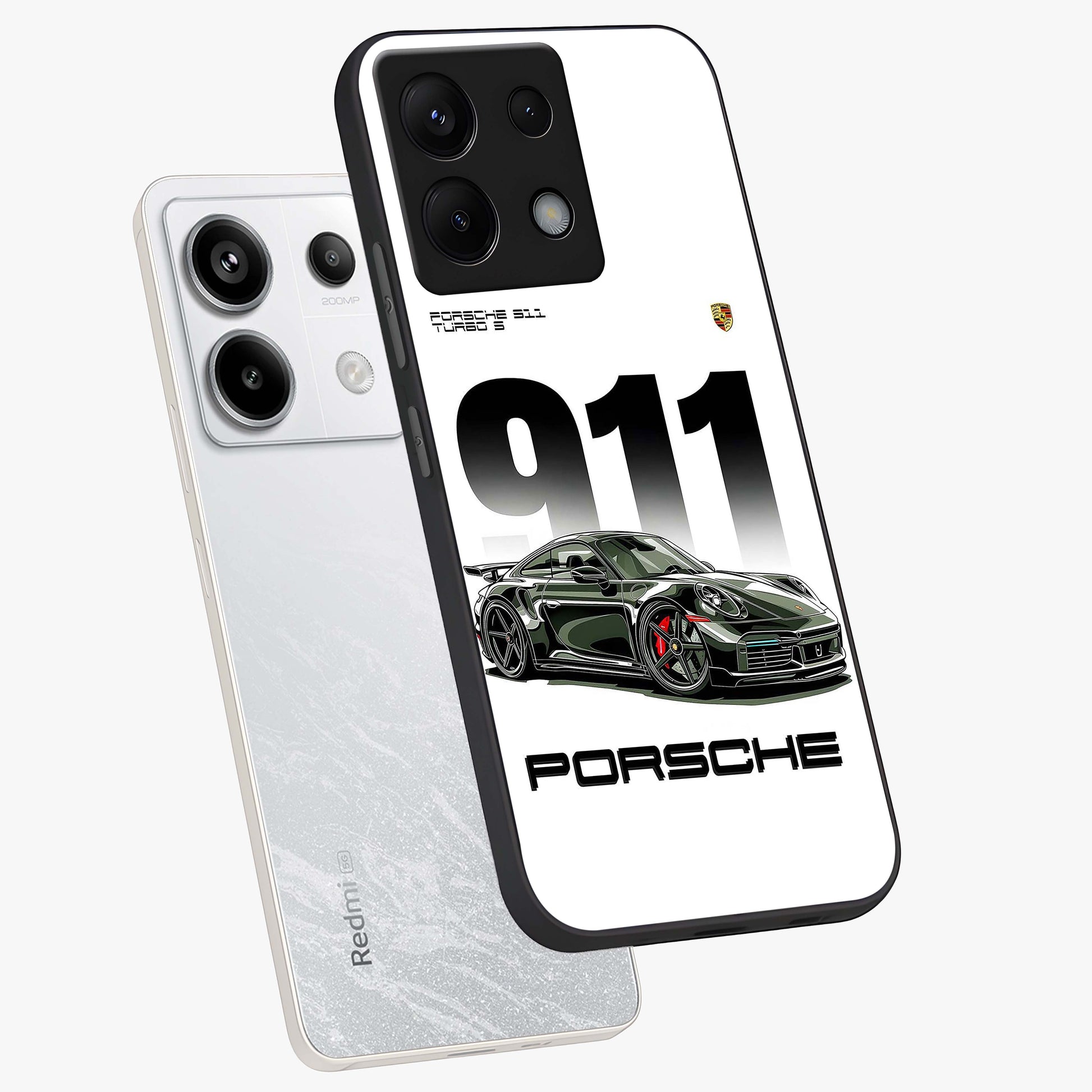 911 Turbo Dominance Glass Case displayed in premium angled mockup highlighting sporty car illustration and sleek glass surface.