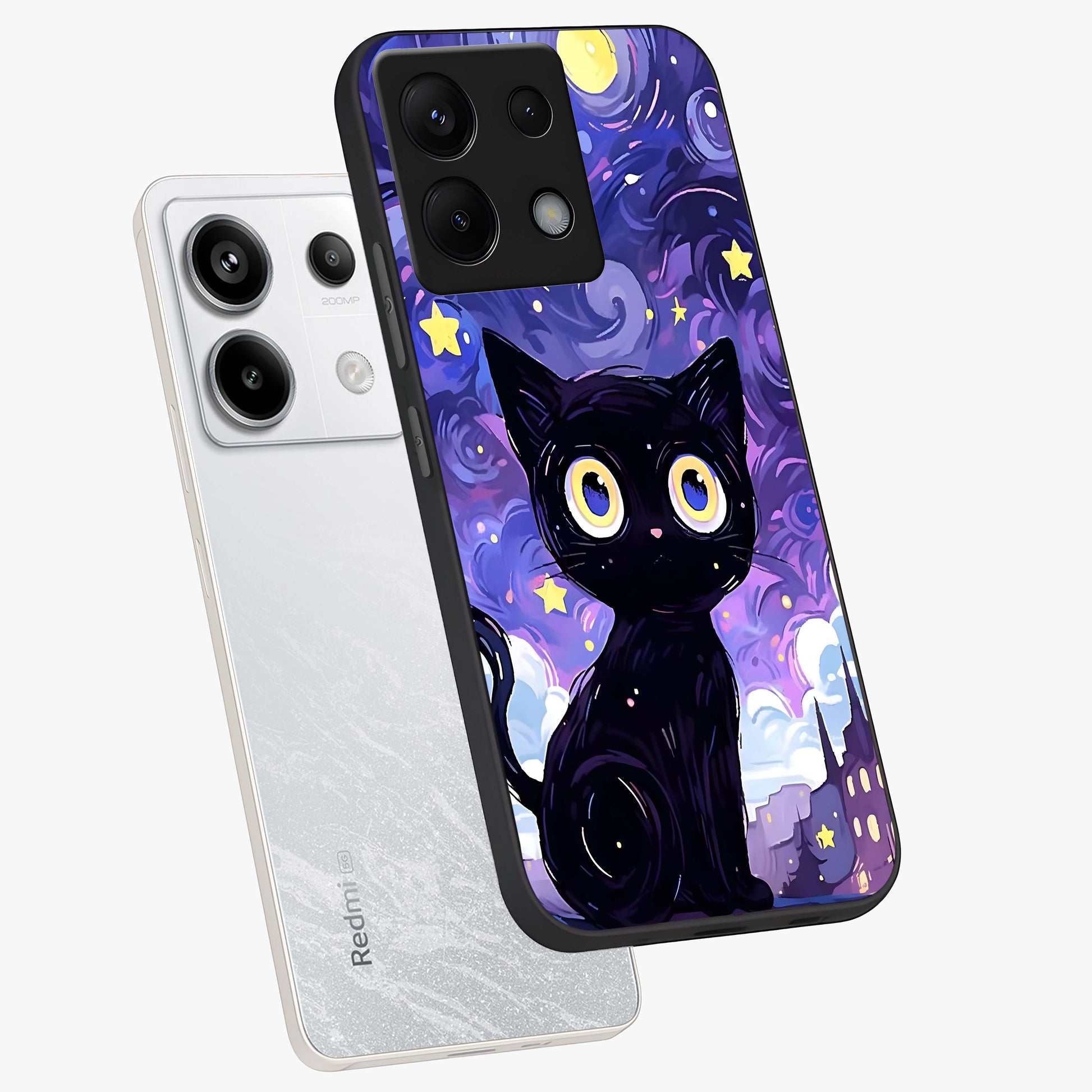 Abstract Cat Art Glass Case displayed in angled mockup highlighting modern abstract cat artwork and sleek glass surface.