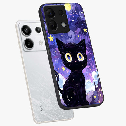 Abstract Cat Art Glass Case displayed in angled mockup highlighting modern abstract cat artwork and sleek glass surface.