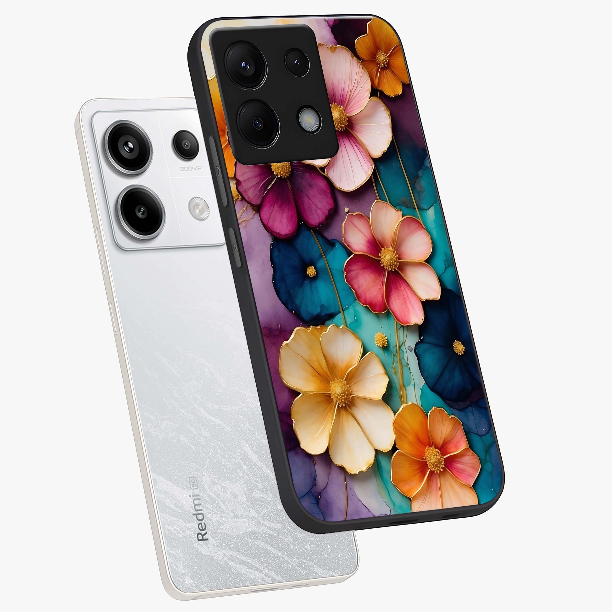 Artlyn Grace Flower Pattern Glass Case displayed in angled mockup highlighting delicate flower pattern design and smooth glass surface.