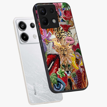 Beaded Fashion Jungle Glass Case displayed in angled mockup highlighting colorful fashion bead design and artistic pattern.