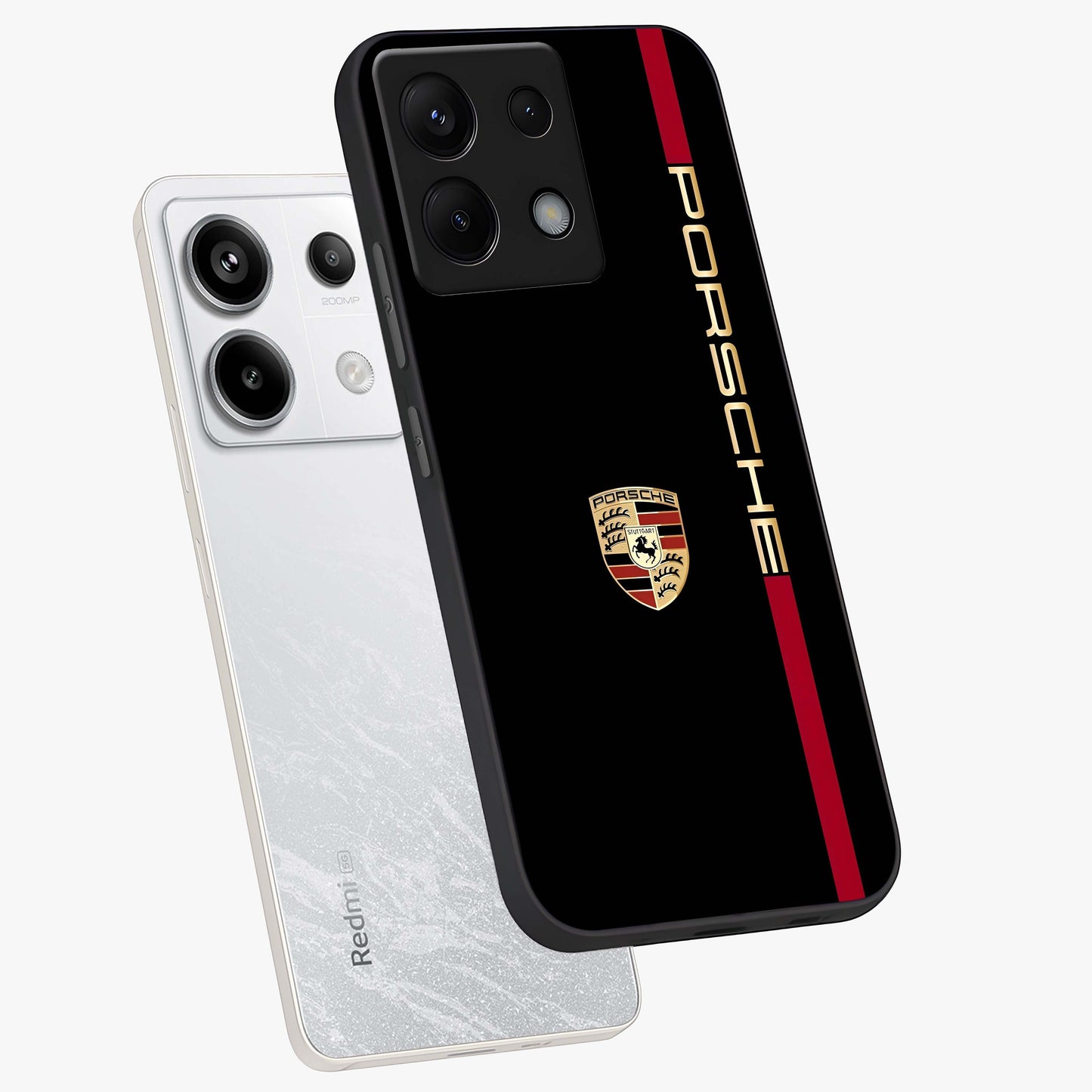 Black Minimal Porsche Glass Case displayed in angled mockup highlighting modern minimal car illustration and clean aesthetic design.