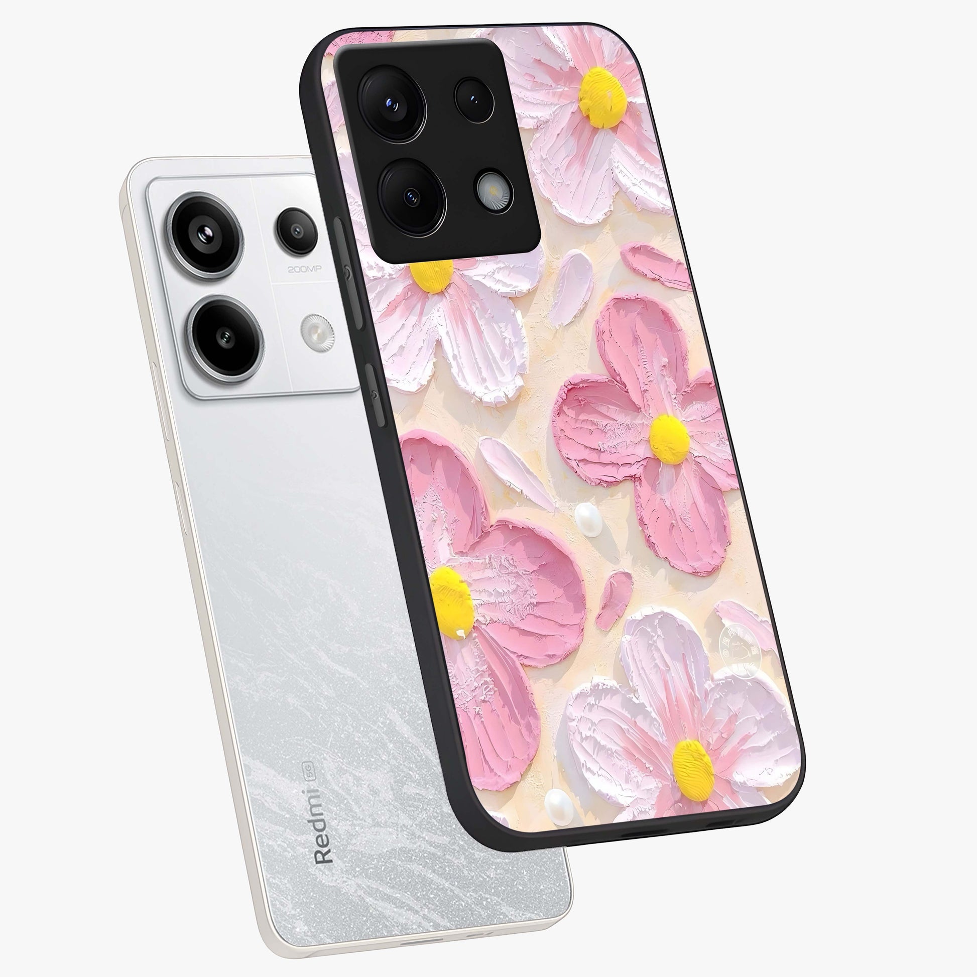 Blush Bloom Texture Glass Case displayed in angled mockup highlighting subtle bloom pattern with aesthetic pastel design.