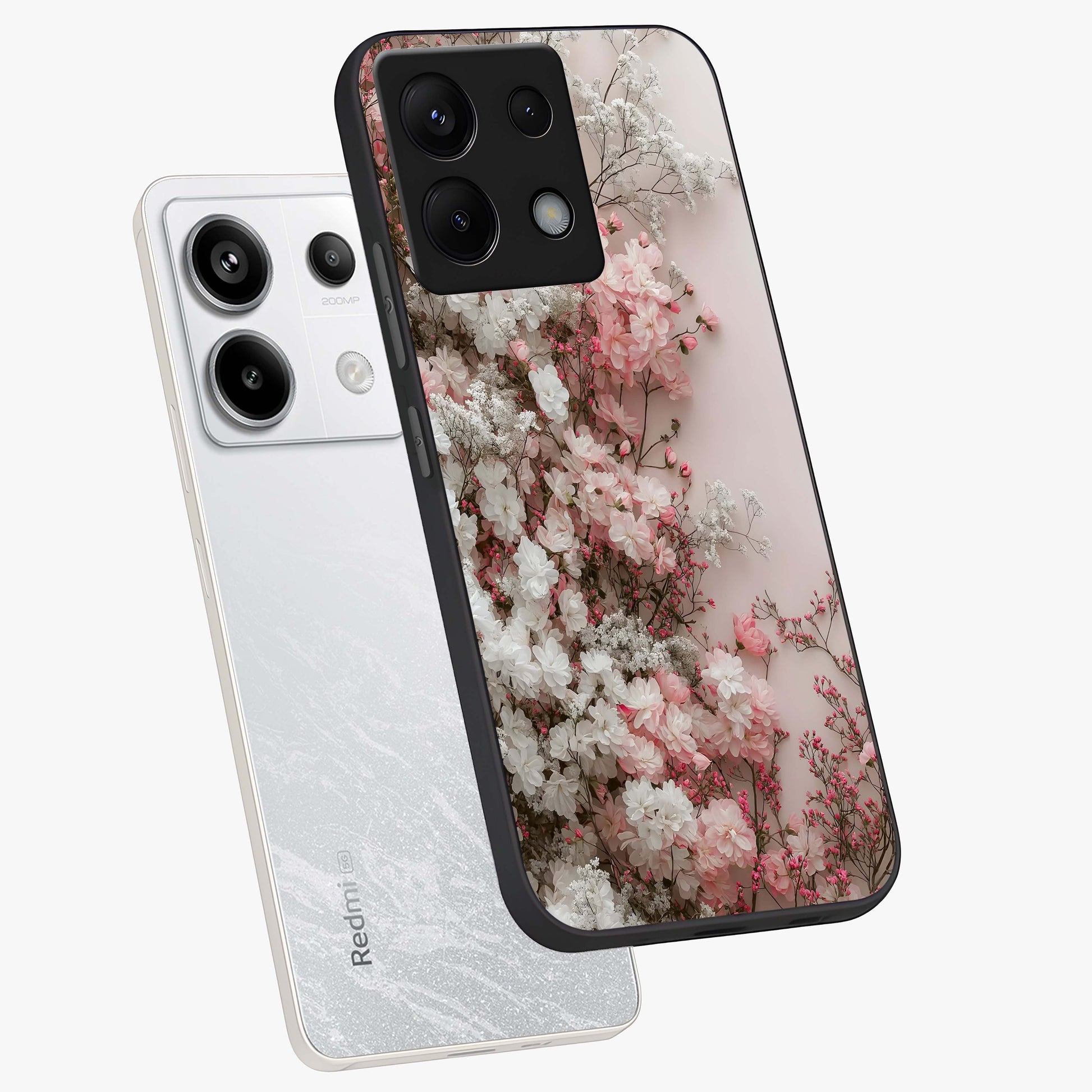 Blush Blossom Cloud Glass Case displayed in angled mockup highlighting soft cloud and blossom design with pastel aesthetic.