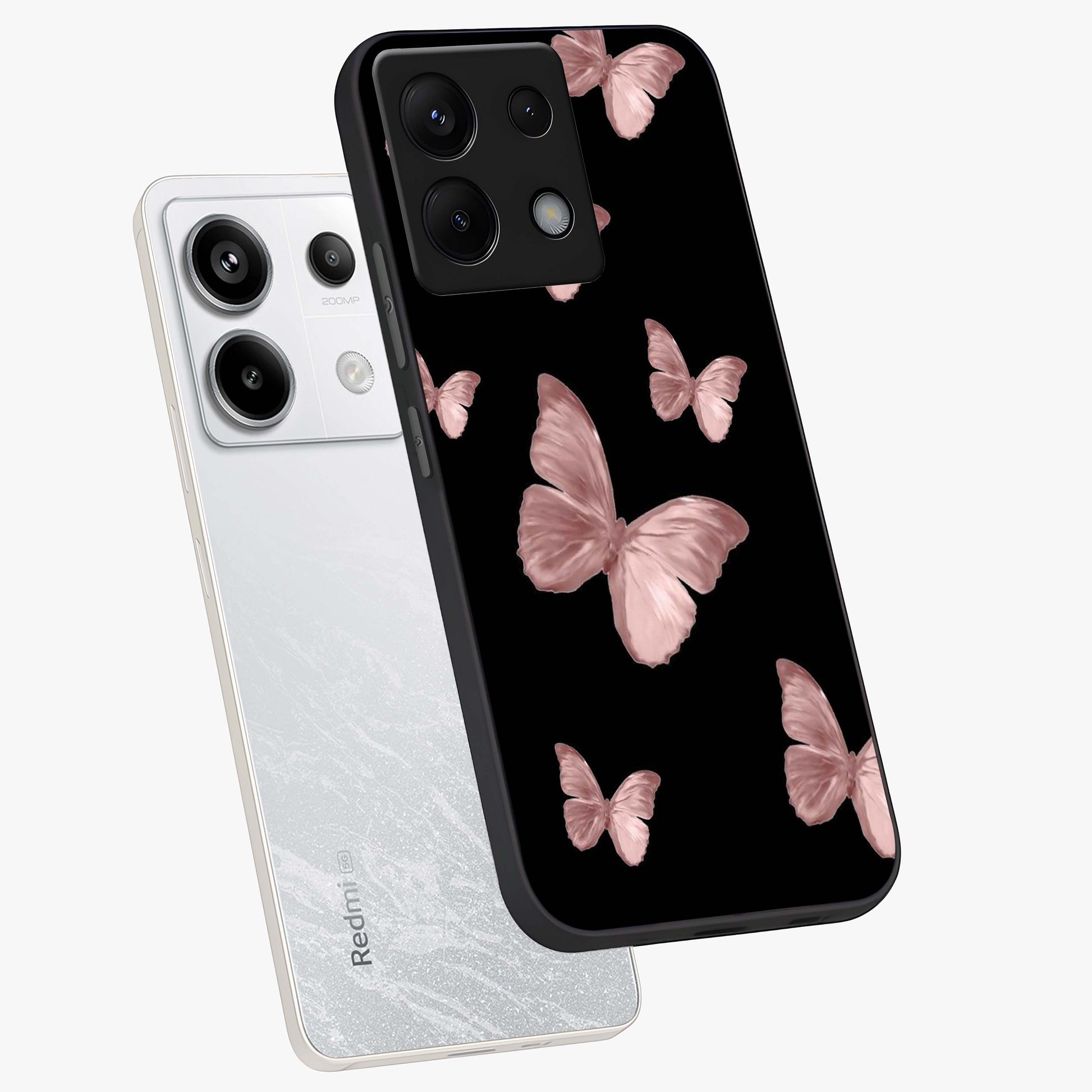 Butterfly Pattern Glass Case displayed in angled mockup highlighting delicate butterfly design and aesthetic pattern style.