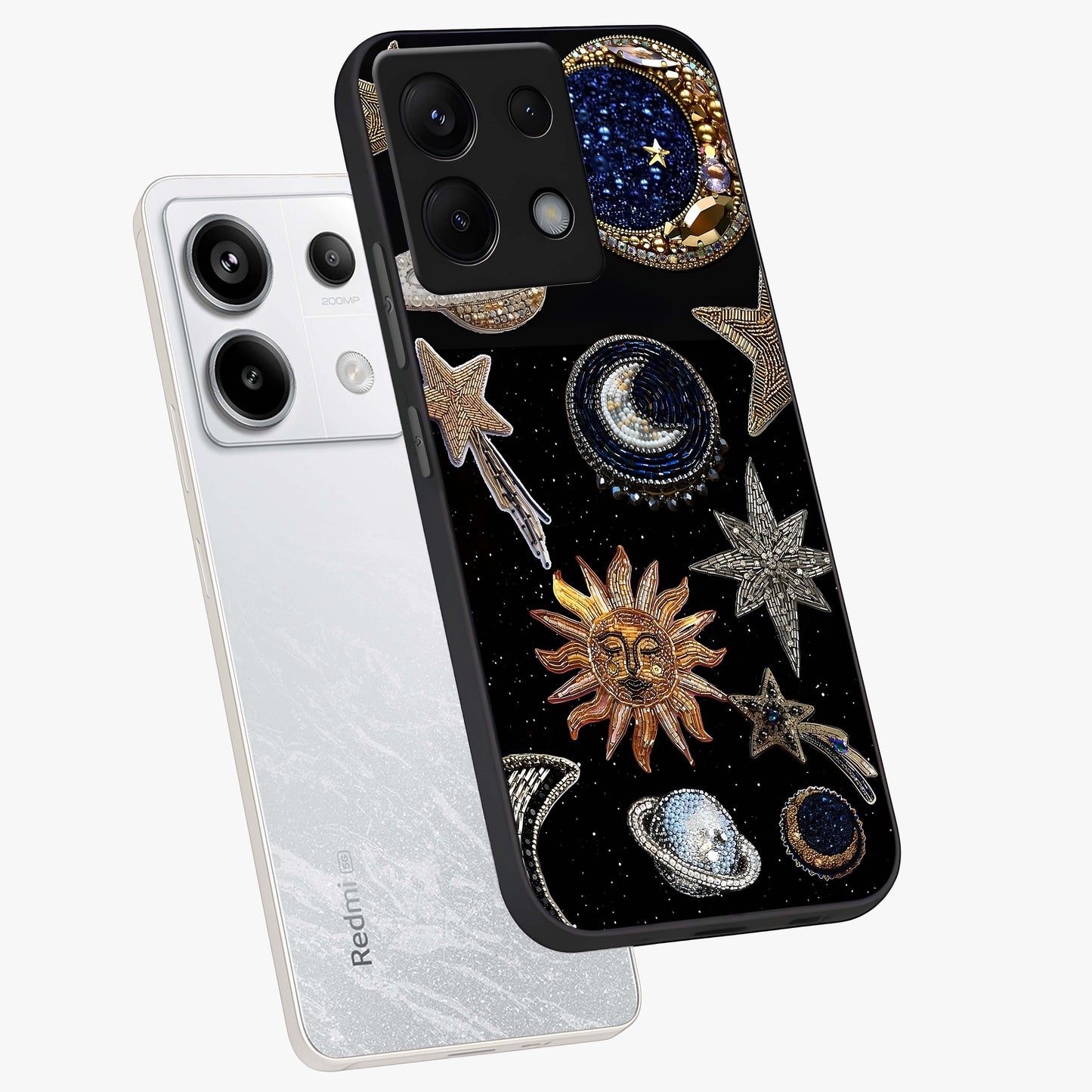 Celestial Gem Constellations Glass Case displayed in angled mockup highlighting gemstone inspired constellation design.