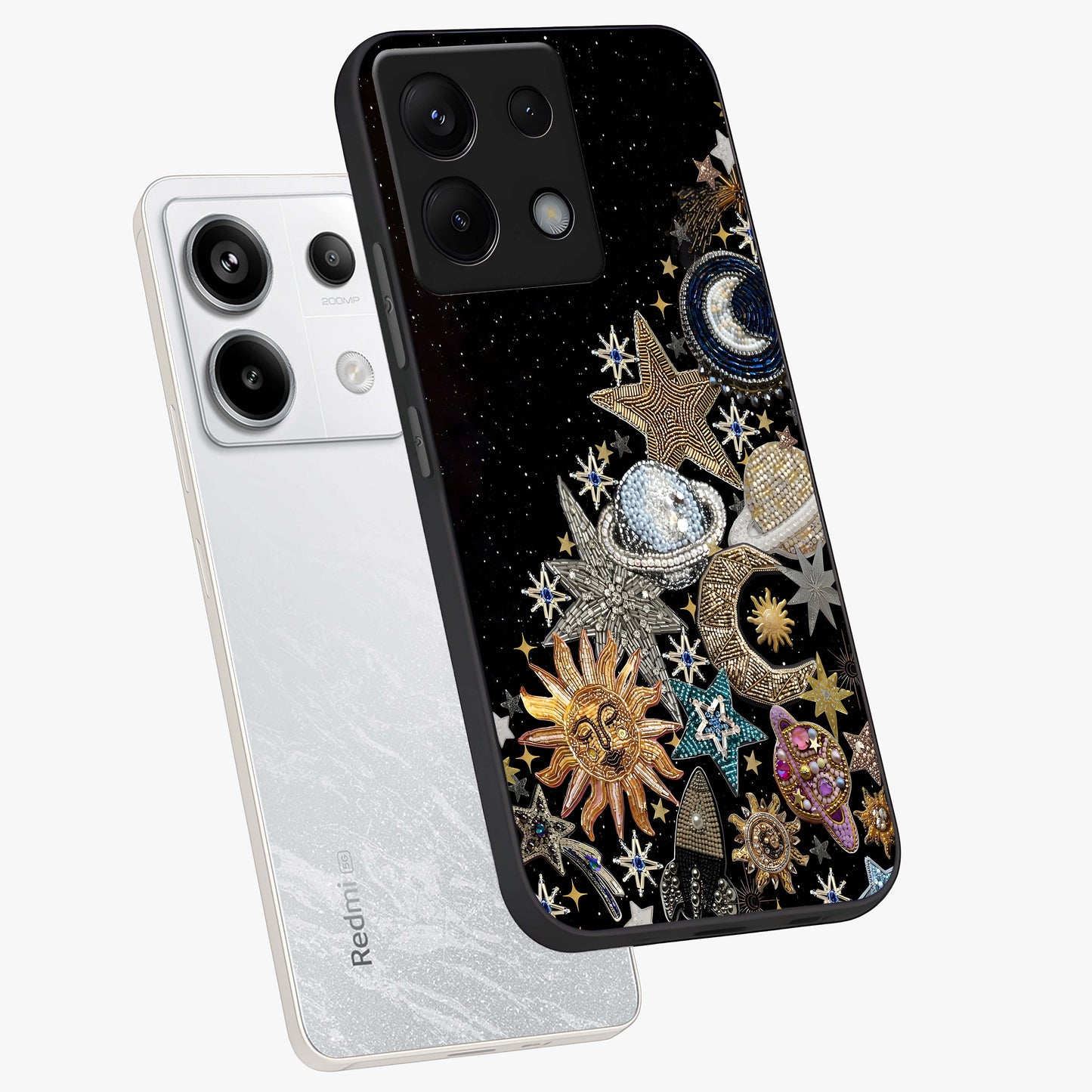 Cosmic Sparkle Dreams Glass Case displayed in angled mockup highlighting dreamy star sparkle design with celestial aesthetic.