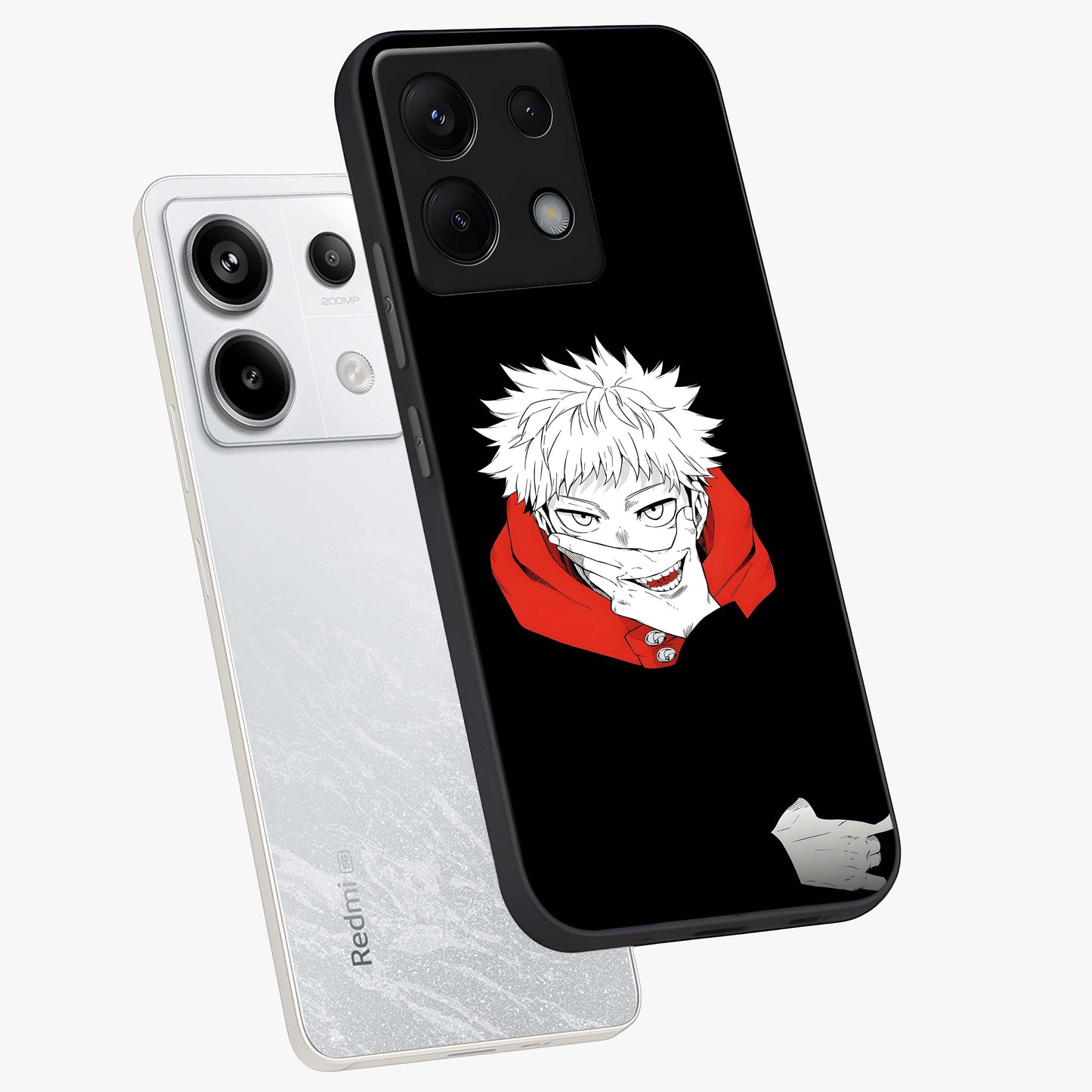 Crimson Chaos Smile Glass Case displayed in angled mockup highlighting edgy crimson smile design with graphic aesthetic.