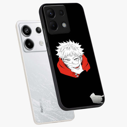 Crimson Chaos Smile Glass Case displayed in angled mockup highlighting edgy crimson smile design with graphic aesthetic.