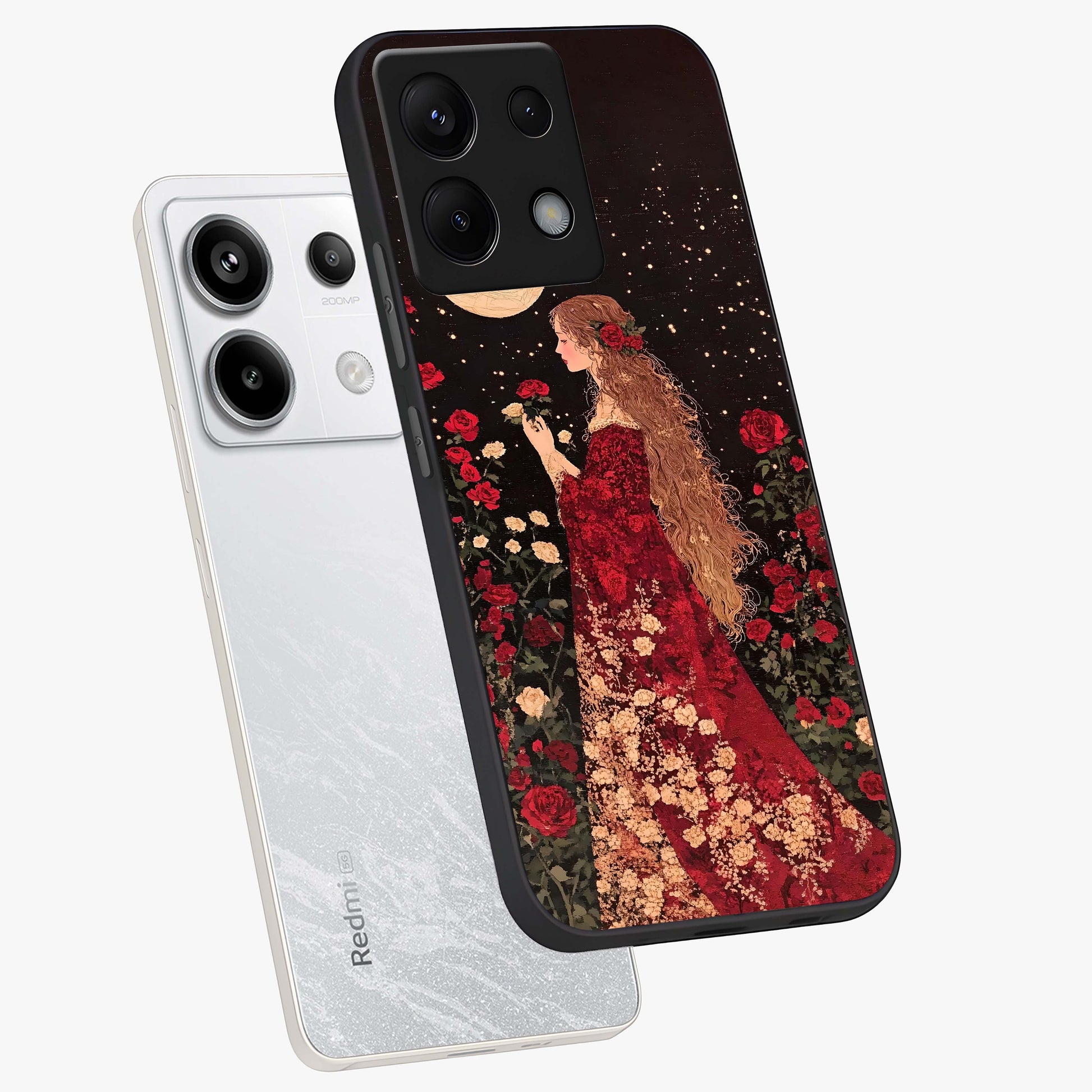 Crimson Dreams Glass Case displayed in angled mockup highlighting soft crimson aesthetic design with artistic theme.