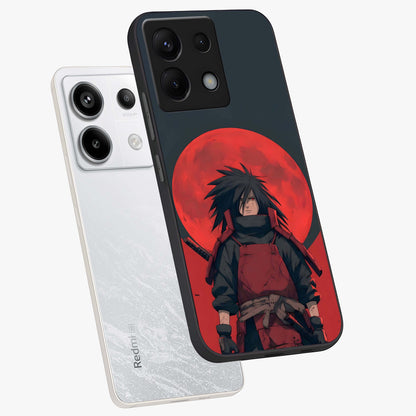 Crimson Moon Warlord Glass Case displayed in angled mockup highlighting dramatic crimson moon design with fantasy aesthetic.