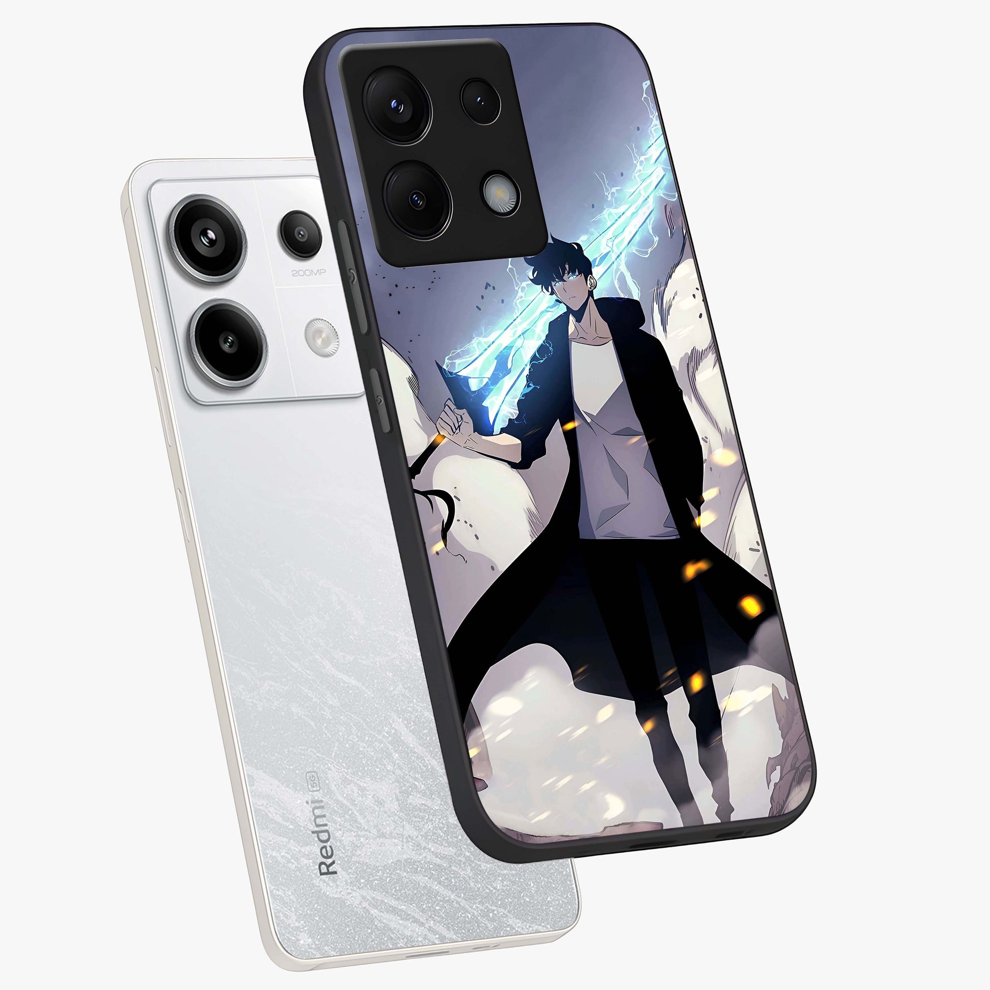 Dark Lightning Anime Warrior Glass Case displayed in angled mockup highlighting powerful lightning themed anime illustration.