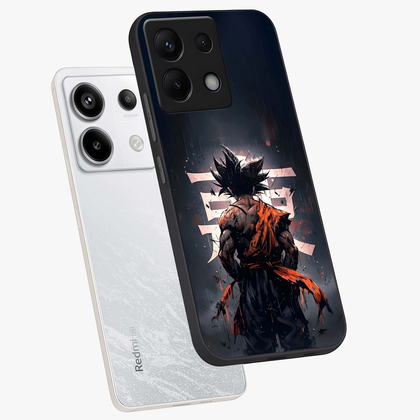 Dark Warrior In Rain Glass Case displayed in angled mockup highlighting dramatic warrior illustration with dark rain aesthetic.
