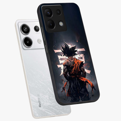 Dark Warrior In Rain Glass Case displayed in angled mockup highlighting dramatic warrior illustration with dark rain aesthetic.