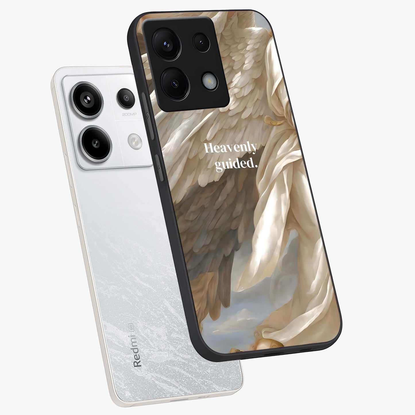 Divine Winged Grace Glass Case displayed in angled mockup highlighting graceful wing design with divine aesthetic style.