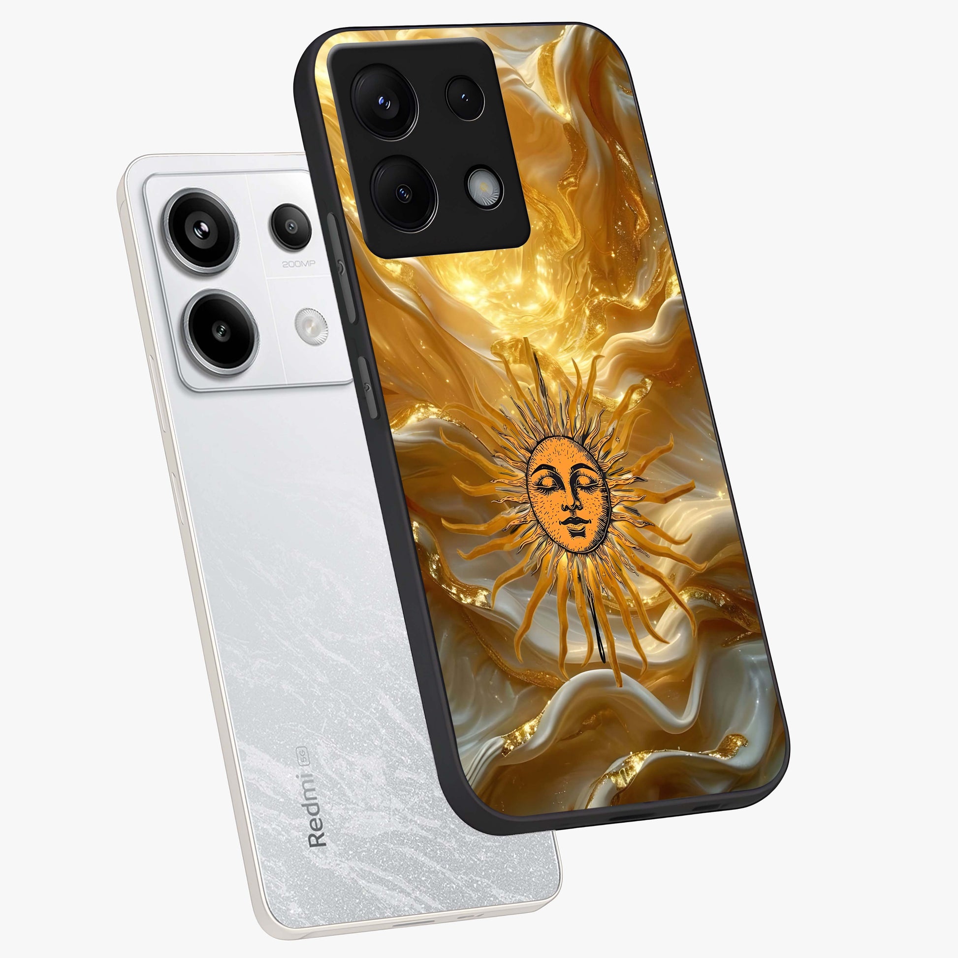 Eternal Golden Glow Glass Case displayed in angled mockup highlighting glowing golden aesthetic design with elegant style.