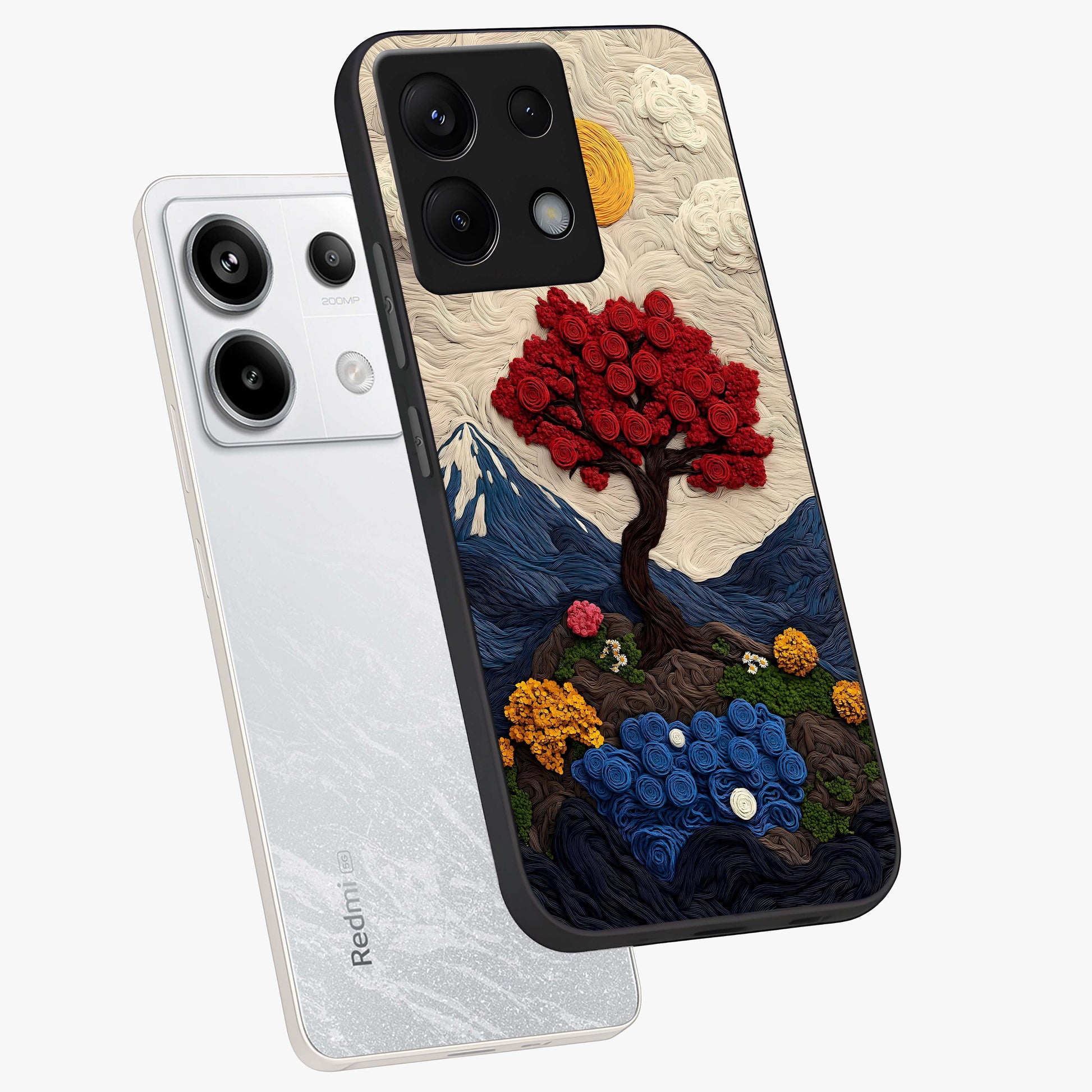 Eternal Nature Tapestry Glass Case displayed in angled mockup highlighting detailed botanical pattern with artistic aesthetic.