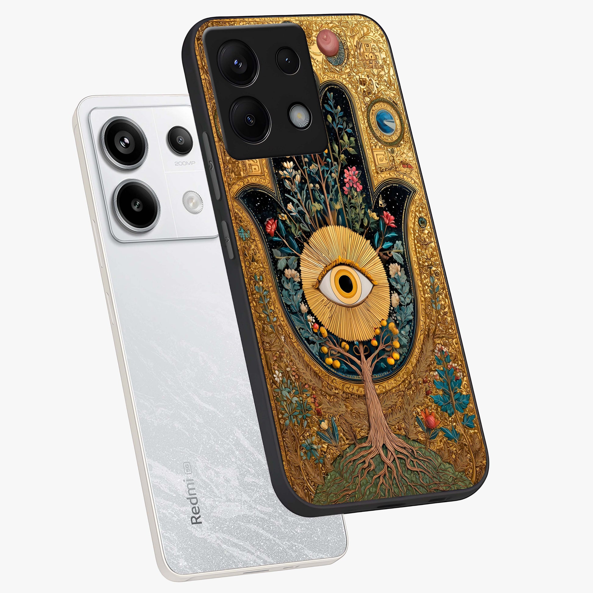 Ethereal Evil Eye Glass Case displayed in angled mockup highlighting protective evil eye symbol with spiritual aesthetic design.