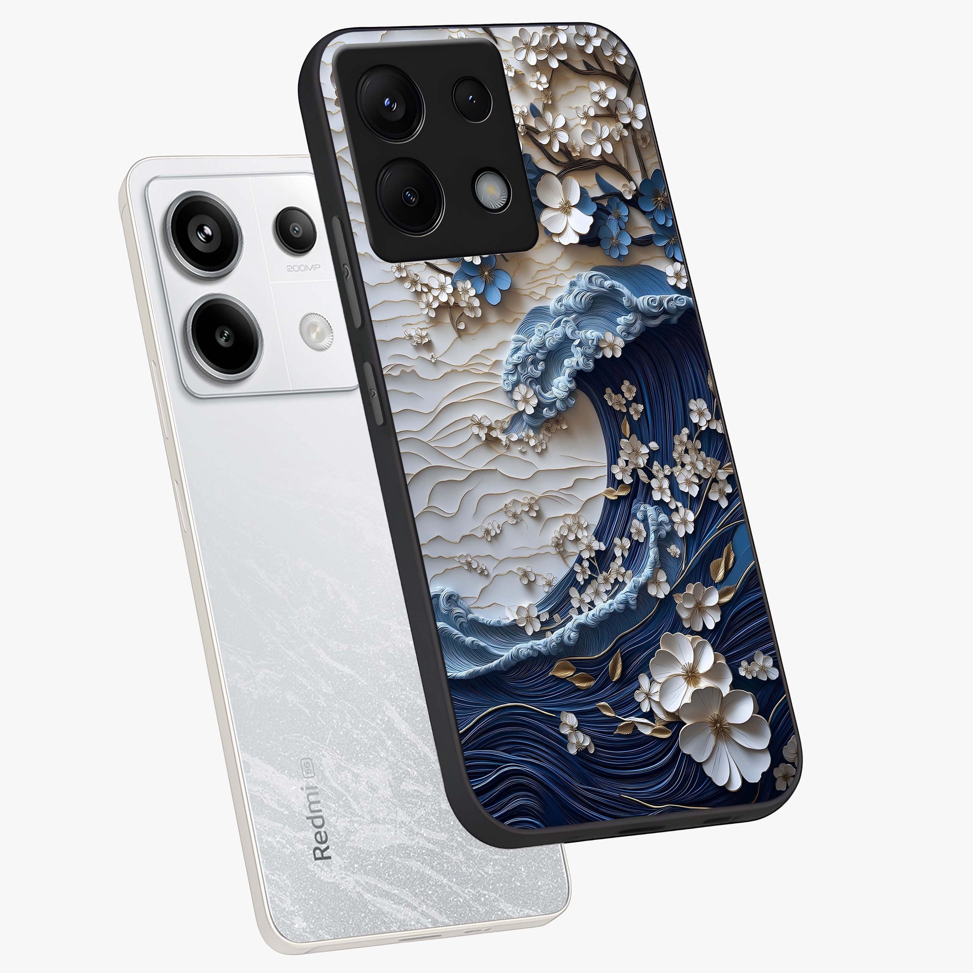 Floral Wave Origami Glass Case displayed in angled mockup highlighting geometric origami flower design with modern aesthetic style.