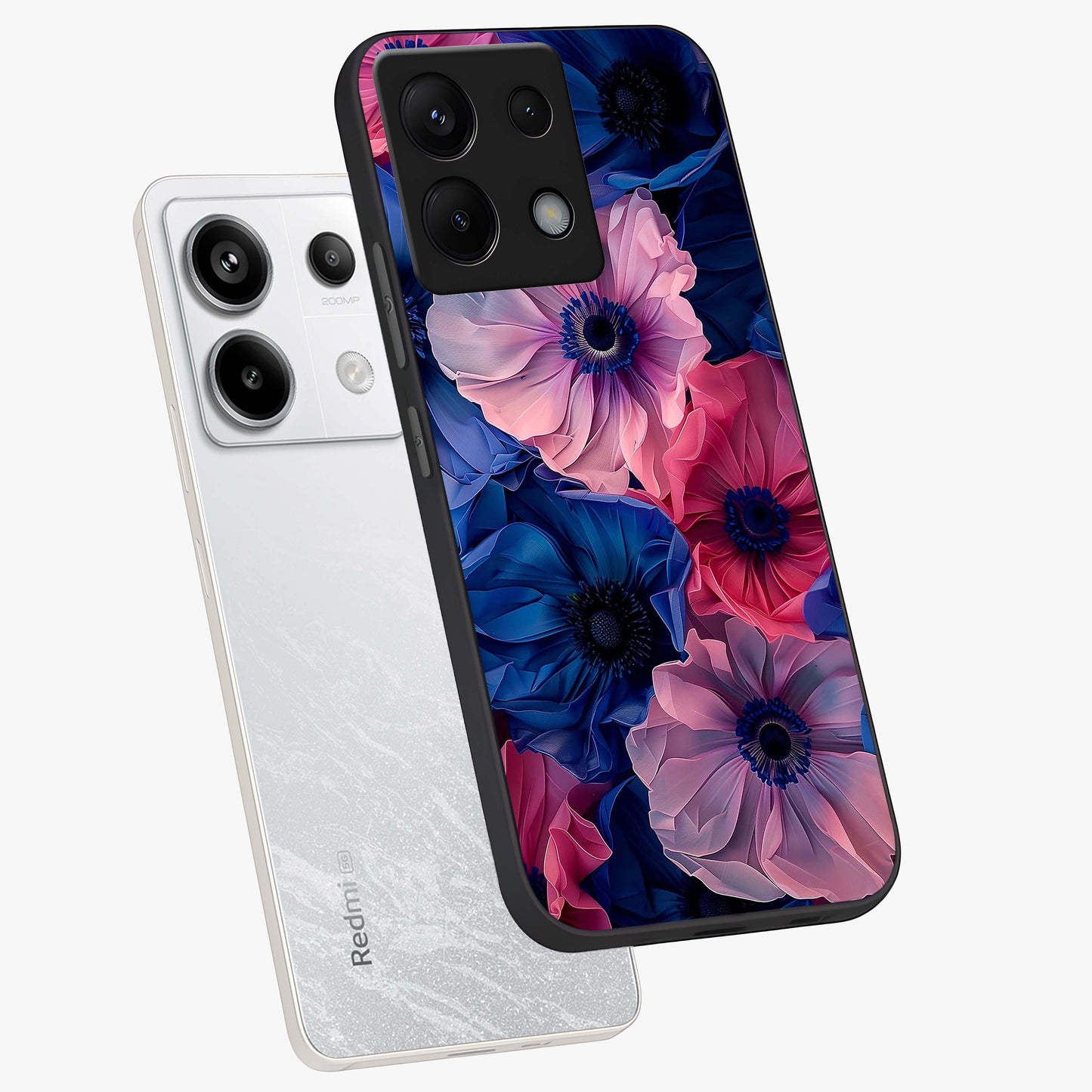 Flower Paper Art Pattern Glass Case displayed in angled mockup highlighting layered paper flower design with artistic aesthetic.