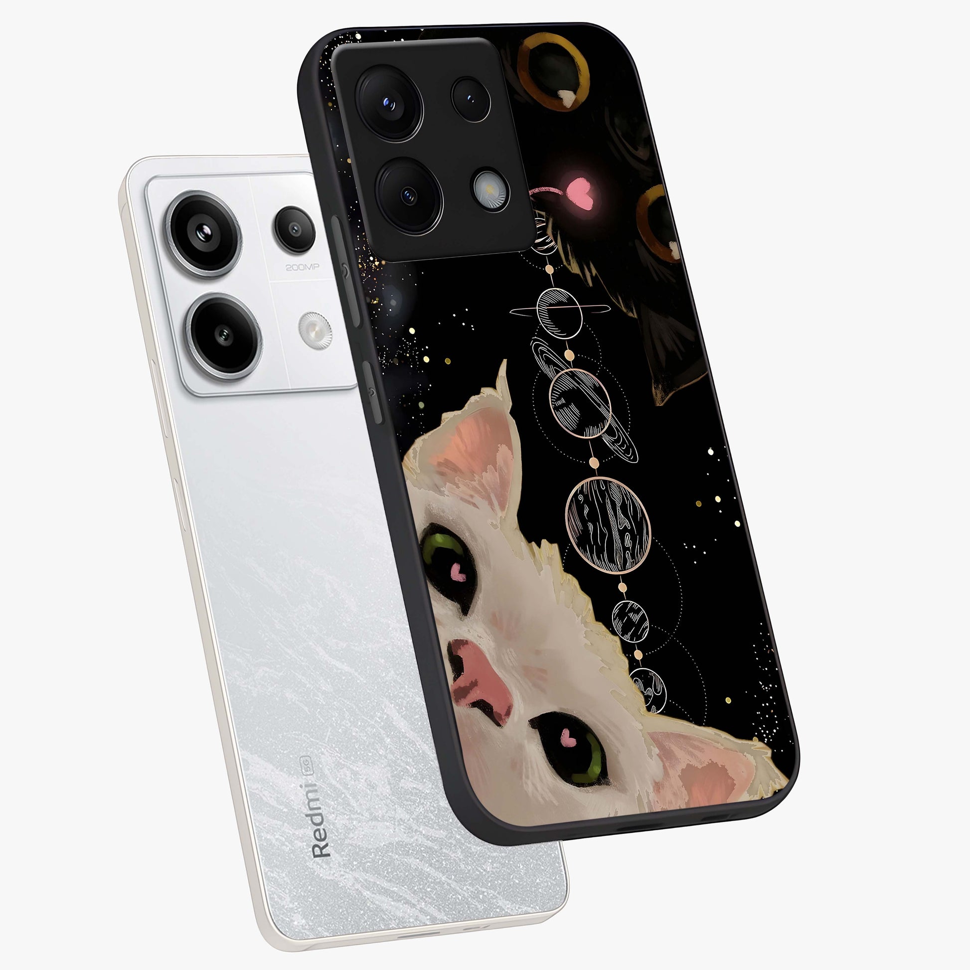 Galactic Cat Glass Case displayed in angled mockup highlighting celestial feline illustration with galaxy aesthetic style.