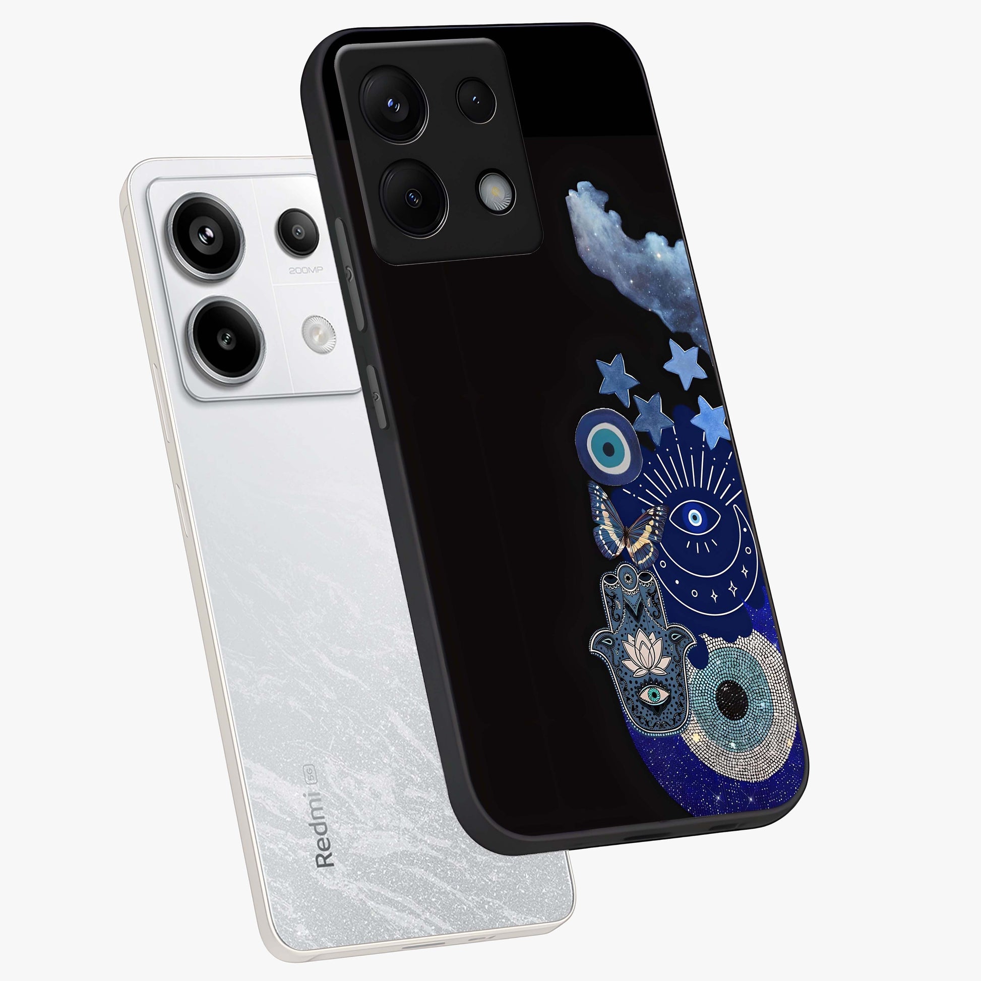 Galactic Charm Cluster Glass Case displayed in angled mockup highlighting luminous galaxy inspired design with dreamy aesthetic.
