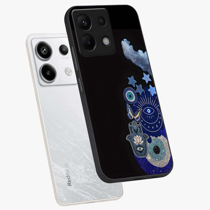 Galactic Charm Cluster Glass Case displayed in angled mockup highlighting luminous galaxy inspired design with dreamy aesthetic.