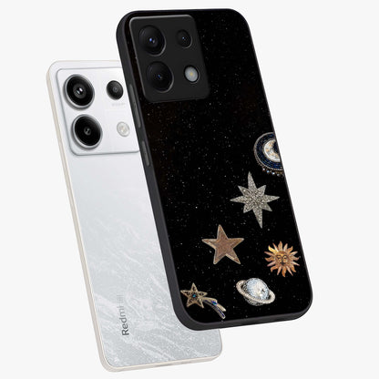 Galactic Charm Glow Glass Case displayed in angled mockup highlighting luminous galaxy inspired design with dreamy aesthetic.