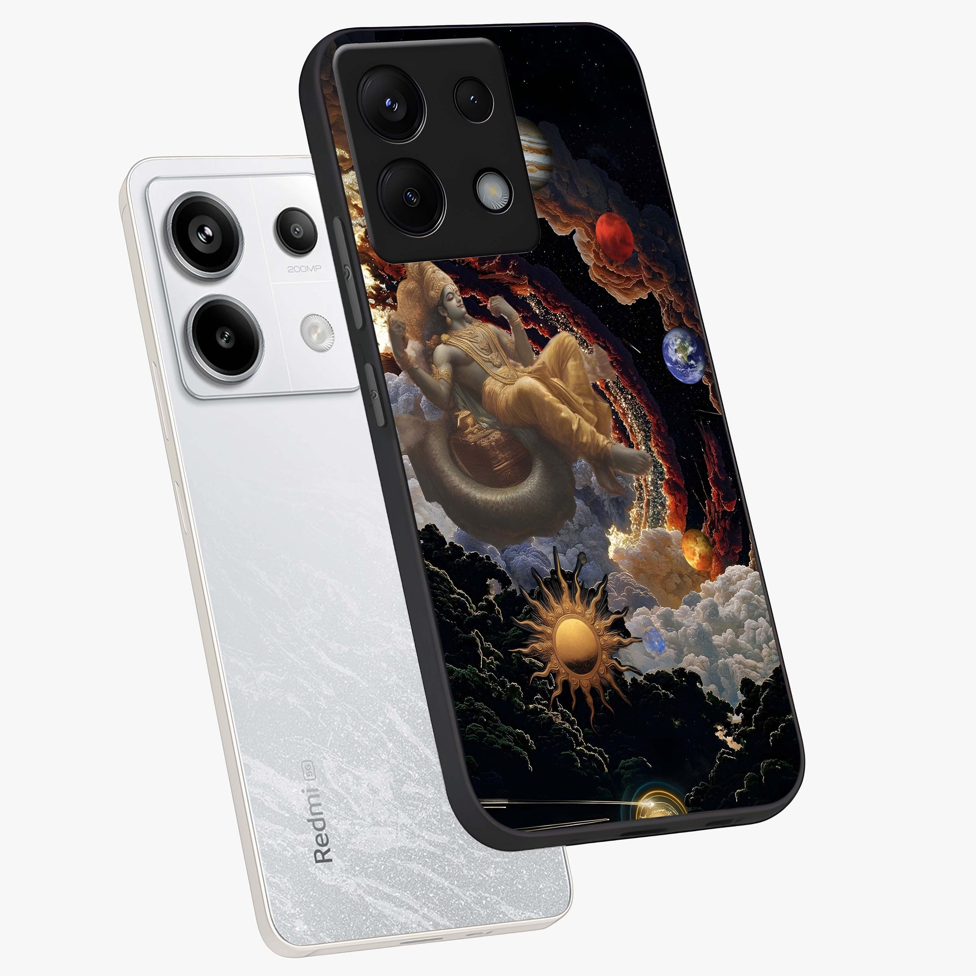 Galactic Divine God Glass Case displayed in angled mockup highlighting powerful celestial deity illustration with galactic aesthetic.