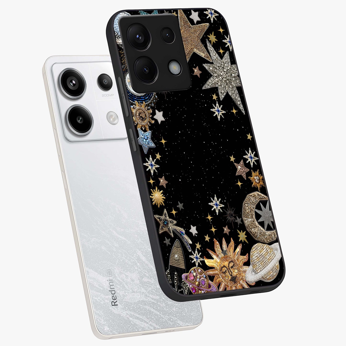 Galactic Jewel Stars Glass Case displayed in angled mockup highlighting shining celestial star design with cosmic aesthetic style.