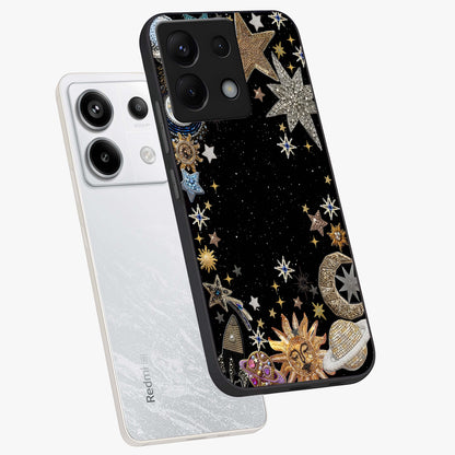 Galactic Jewel Stars Glass Case displayed in angled mockup highlighting shining celestial star design with cosmic aesthetic style.