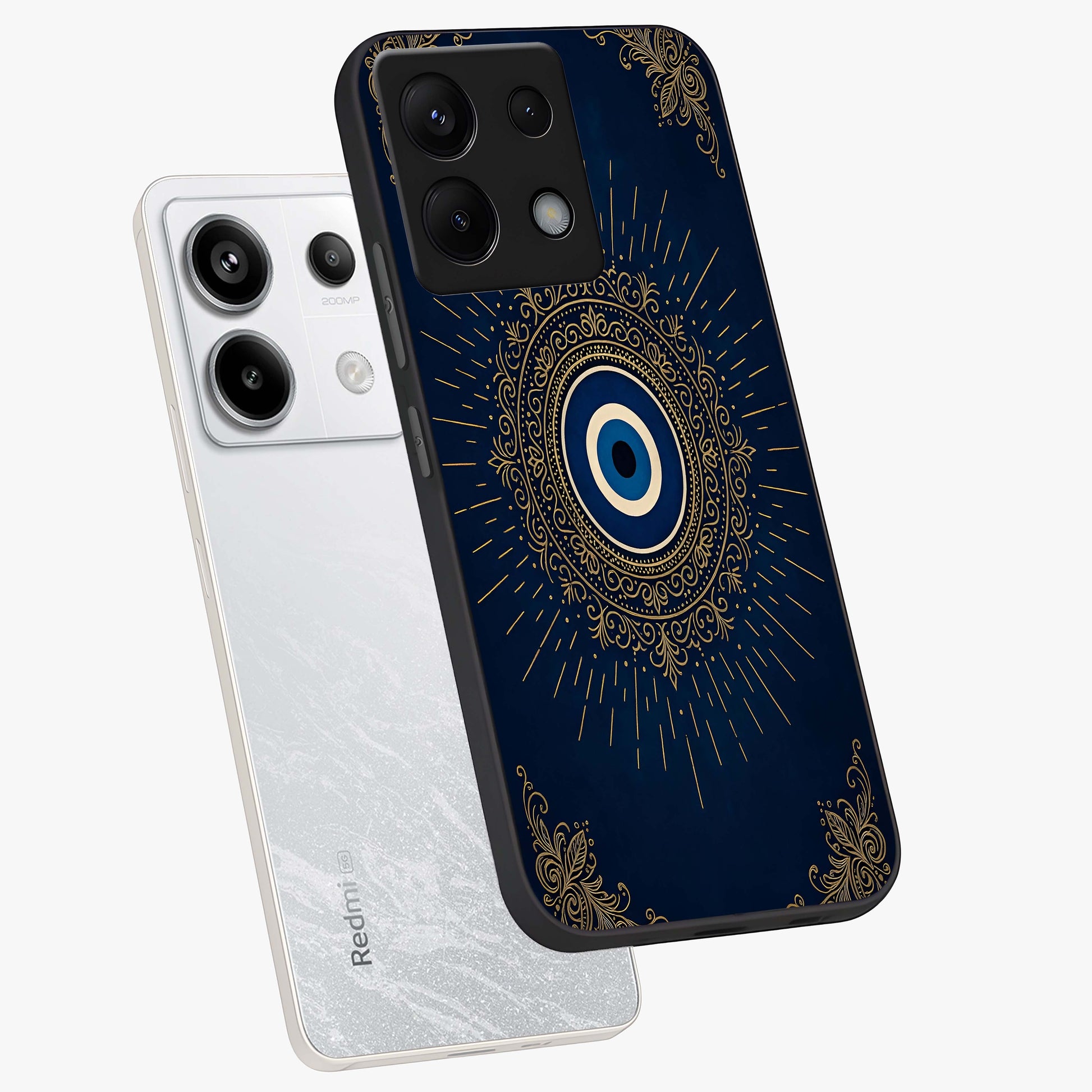 Golden Celestial Charm Glass Case displayed in angled mockup highlighting sparkling cosmic charm design with celestial aesthetic.