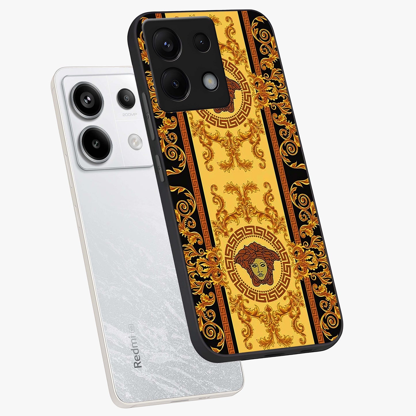 Golden Lotus Glow Glass Case displayed in angled mockup highlighting radiant lotus illustration with spiritual aesthetic.