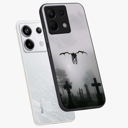 Graveyard Shadow Descent Glass Case displayed in angled mockup highlighting eerie shadow illustration with gothic aesthetic.