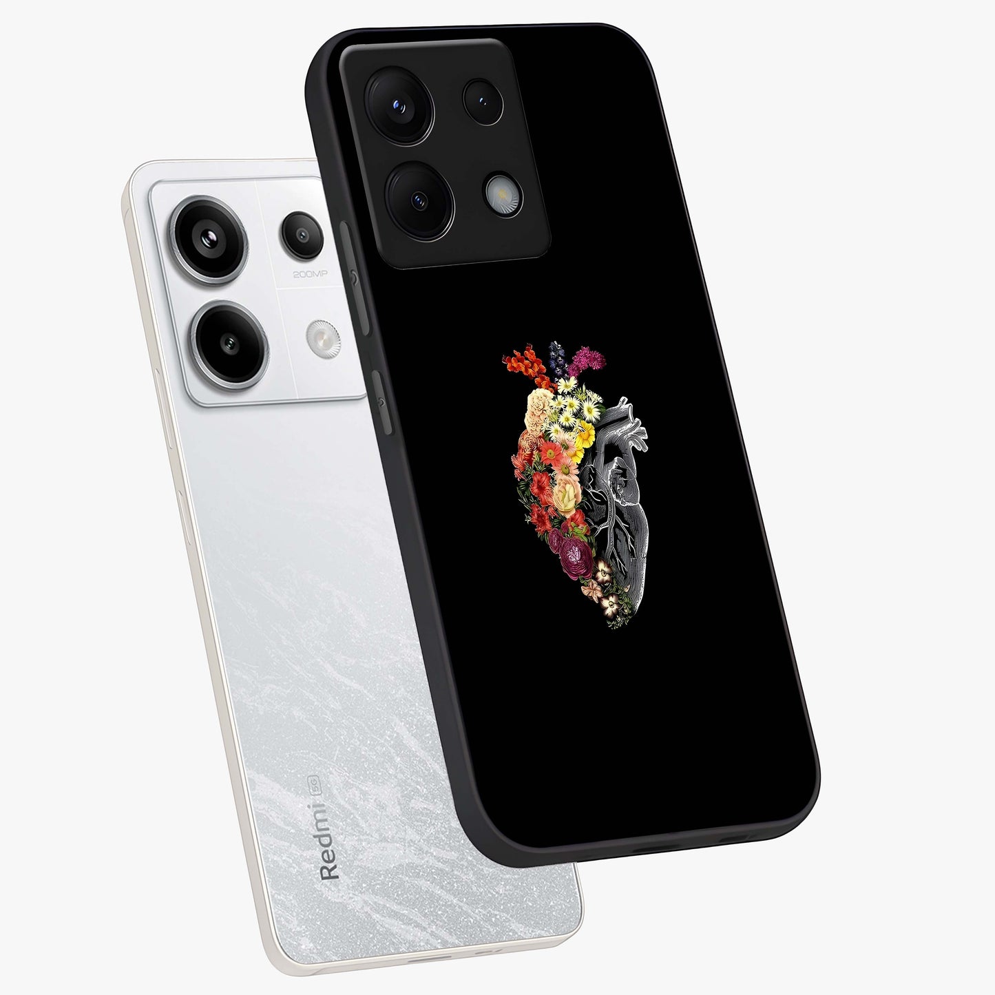 Heart With Flowers Glass Case displayed in angled mockup highlighting romantic flower design with soft aesthetic style.