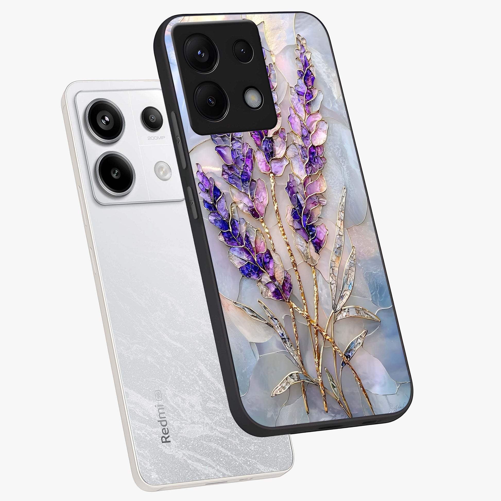 Lavender Dream Glow Glass Case displayed in angled mockup highlighting dreamy purple glow design with soft artistic style.