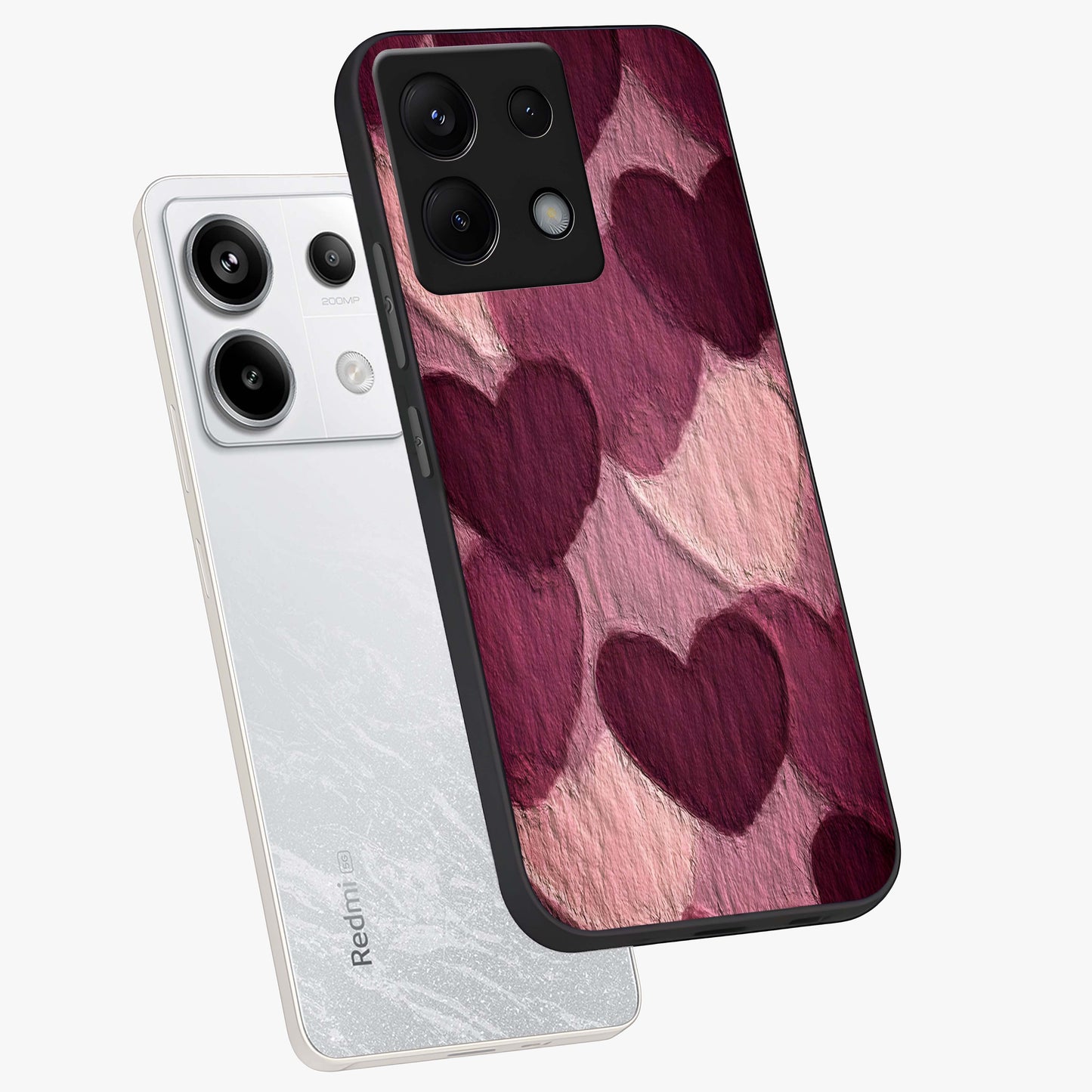 Layered Paper Hearts Glass Case displayed in angled mockup highlighting creative paper craft heart design with romantic aesthetic.