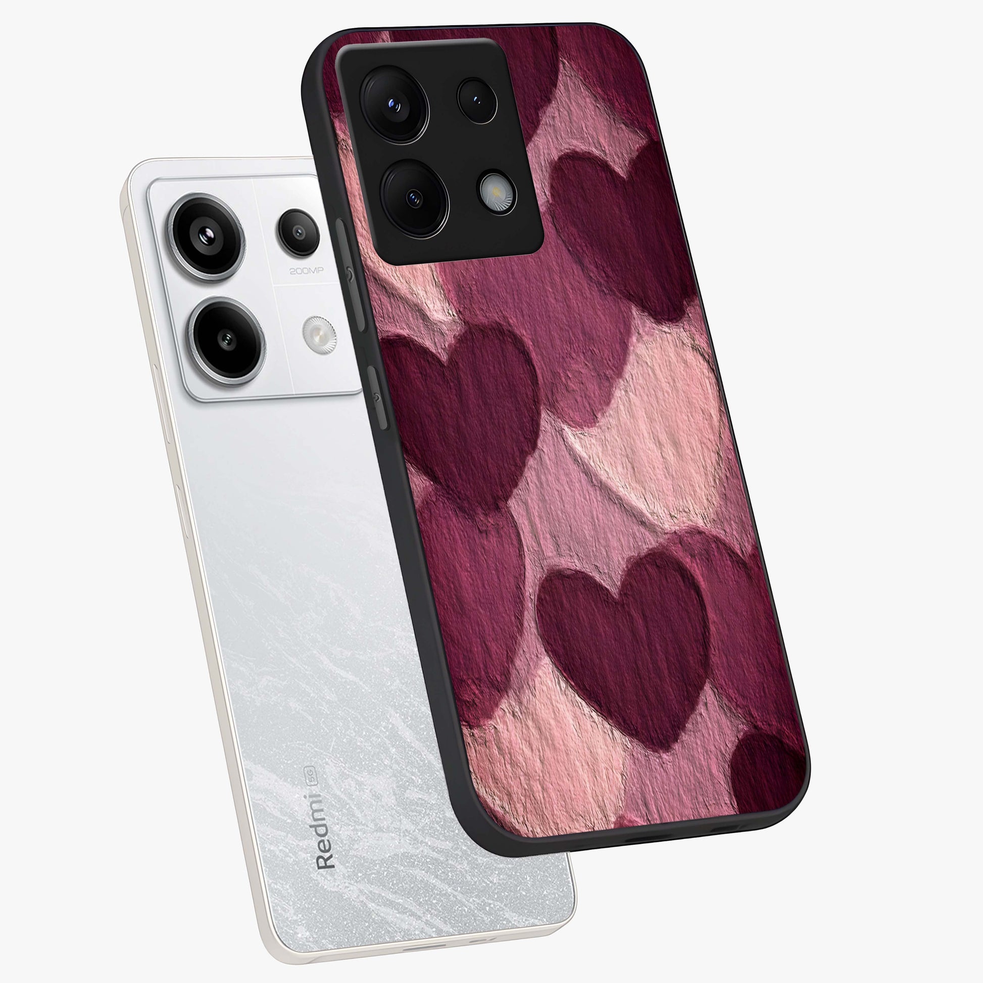 Layered Paper Hearts Glass Case displayed in angled mockup highlighting creative paper craft heart design with romantic aesthetic.