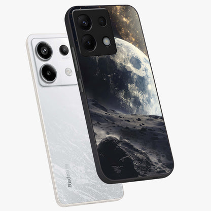 Lunar Horizon Glow Glass Case displayed in angled mockup highlighting celestial moon design with dreamy night aesthetic.