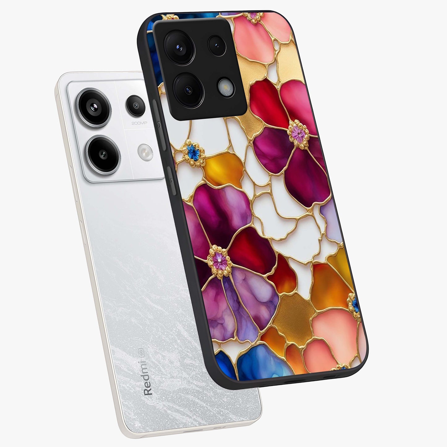 Marble Flower Pattern Glass Case displayed in angled mockup highlighting elegant marble floral design with modern aesthetic.