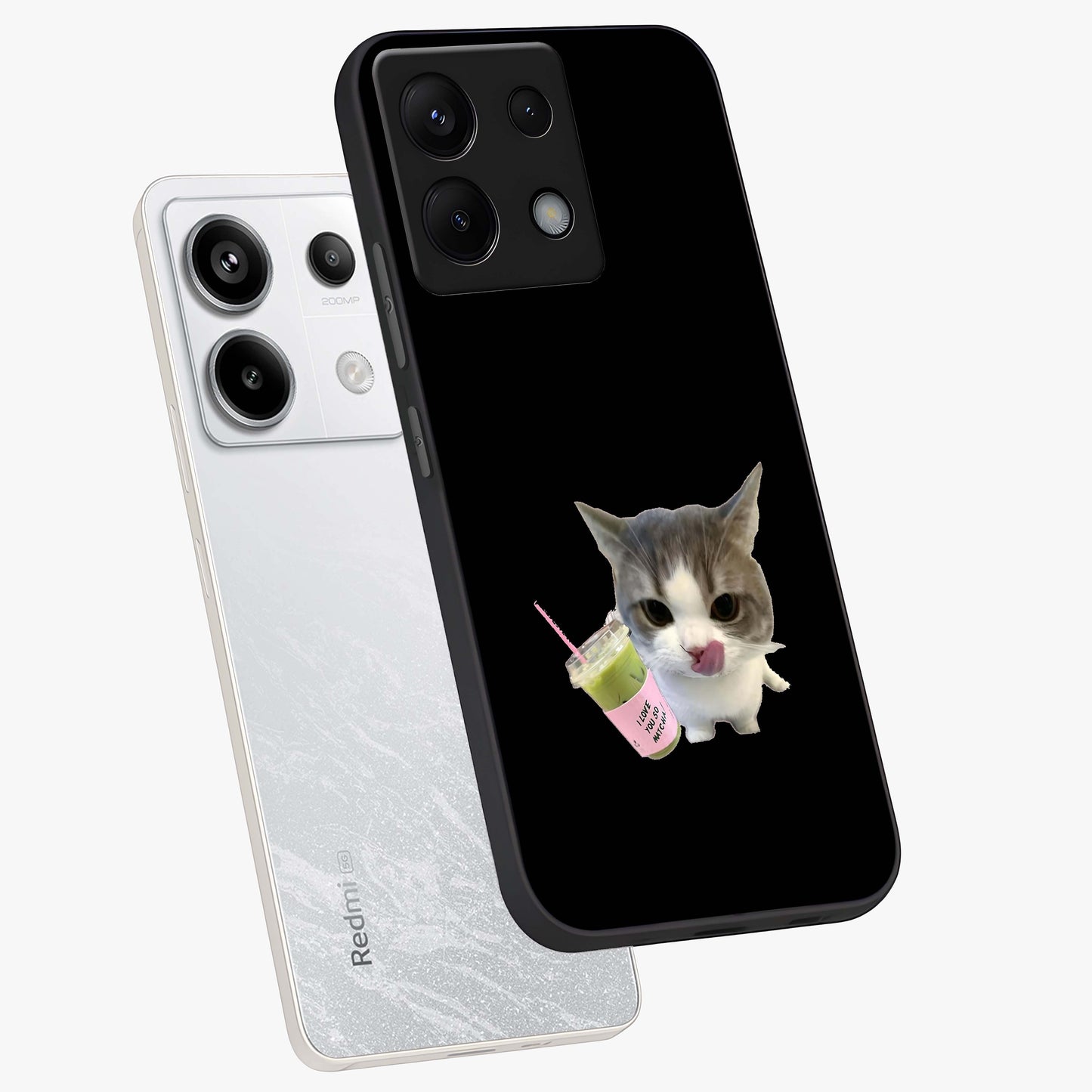 Matcha Cat Style Glass Case displayed in angled mockup highlighting playful feline design with pastel matcha aesthetic.