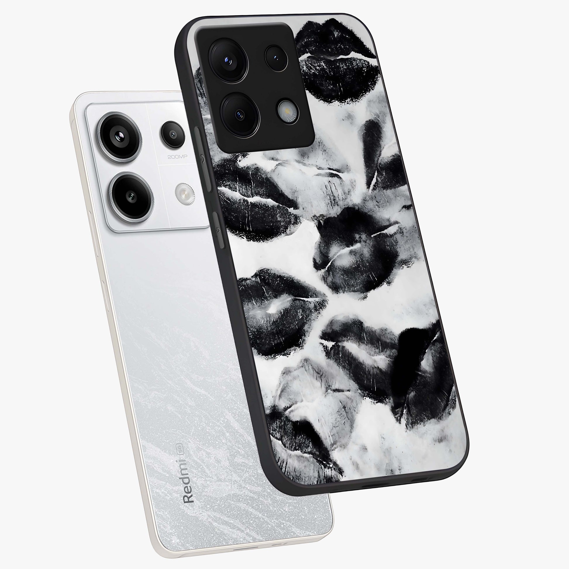 Midnight Kiss Marks Glass Case displayed in angled mockup highlighting playful romantic design with bold midnight aesthetic.